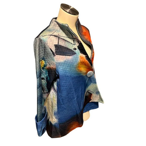 Radzoli NWT polyester retro jacket blue multicolored - Picture 1 of 7